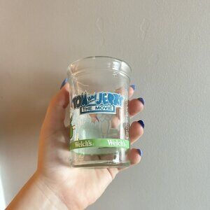 Welch's Tom and Jerry The Movie 1993 Jelly Jar Cartoon Blue Green Vintage 90s